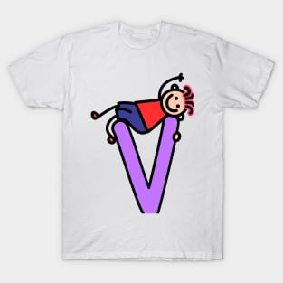 Letter V for Boys alphabet Kids Colorful Cartoon Character T-Shirt